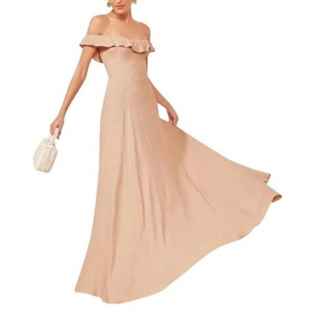 Reformation Verbena Off‎ the Shoulder Ruffle Gown Short Sleeve Blush Pink Size 4